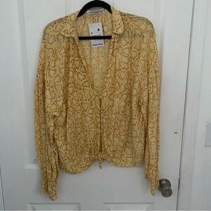 Faithfull the Brand Yellow Snakesnin Mobwife Flowy Boho Blouse Womens Size 8